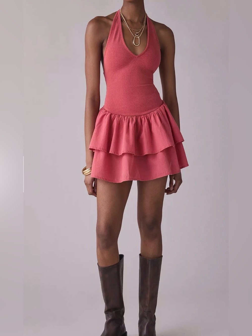 BRAND NEW Urban Outfitter With The Band Mixed Media Halter Mini Dress Size XS